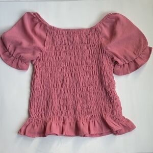 btween Pink Puff Sleeve Smocked Top